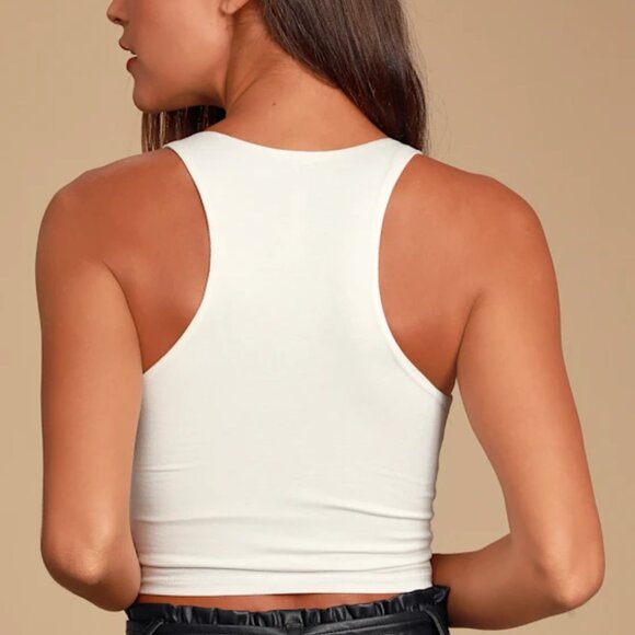 Lulus Basics Feel Like Dancing White Crop Top - Size S - Picture 2 of 3